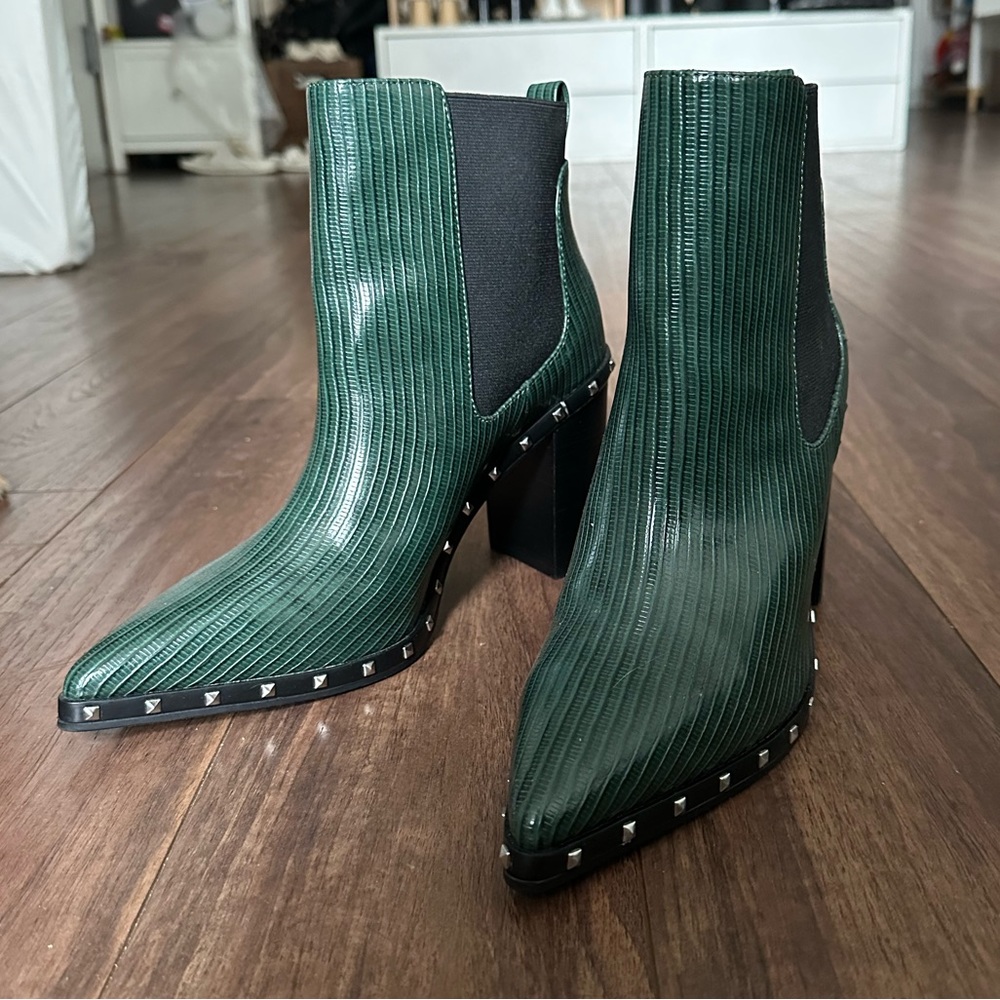 Charles David Dodger forest green studded heeled boots